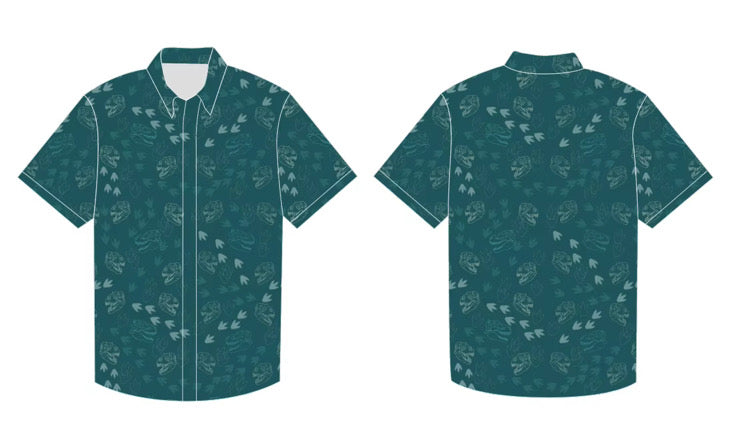 PREORDER - Cretaceous King Button-Up Shirt - Teal/Cream